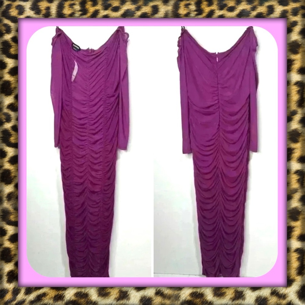 👑✅PRICE FIRM👑✅BeBe Off the Shoulder Purple Maxi Dress with Sheer long sleeves.